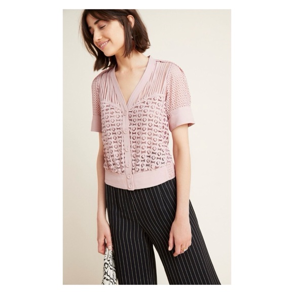 NWOT Anthropologie Byron Lars Laser-Cut Top in PinkSize 2